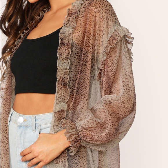 Leopard print kimono duster swim cover up - Picture 2 of 5